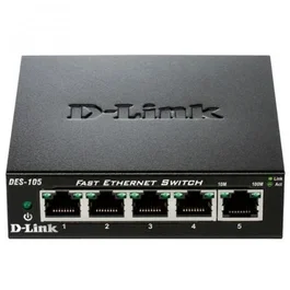 D-Link DES-105 Conmutador de Red Ethernet 5 Puertos 10/100 Mbps, No Administrado, Plug and Play, Carcasa Metal, Diseño Silencioso, Tecnología Green para Ahorro Energético